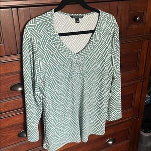 Charter Club Geometric Green and White Blouse